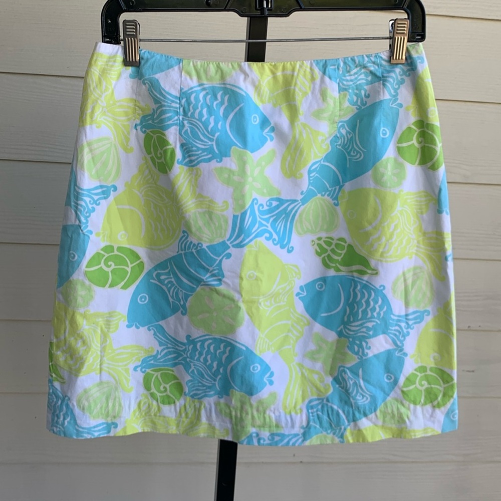 Vintage Lily Pulitzer resort wear green/blue fish print a line skirt  8